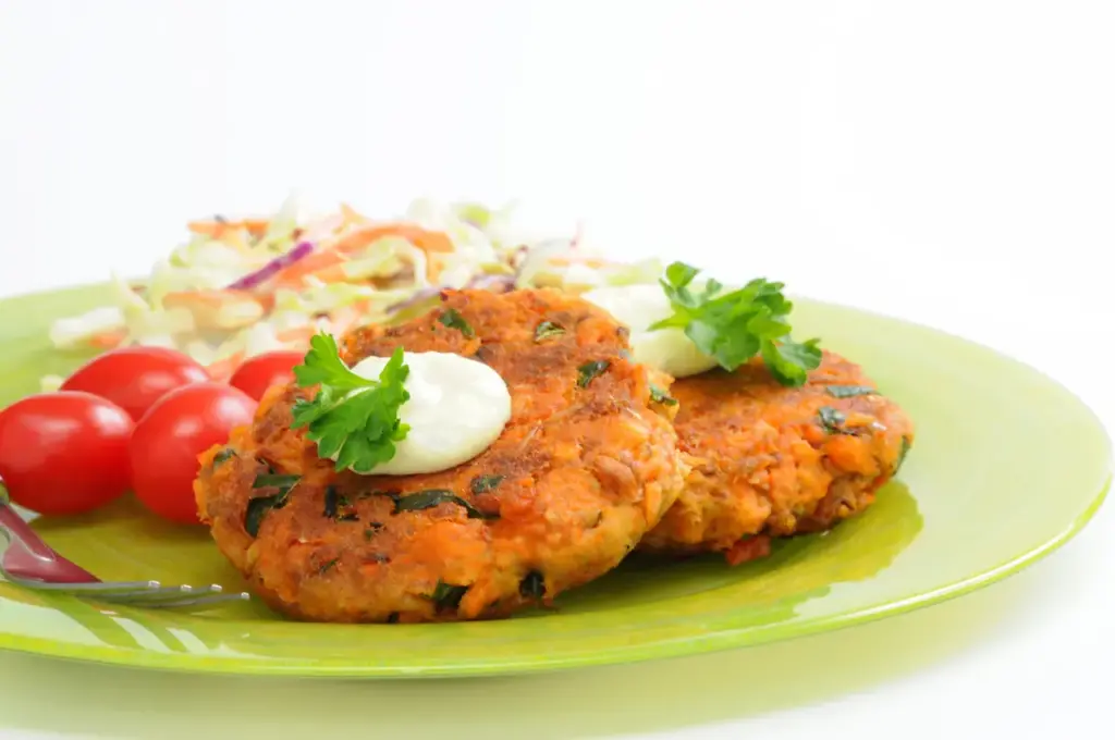 Salmon Cakes Served with Vegetables