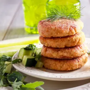 Salmon Cakes with Aoili on a Plate