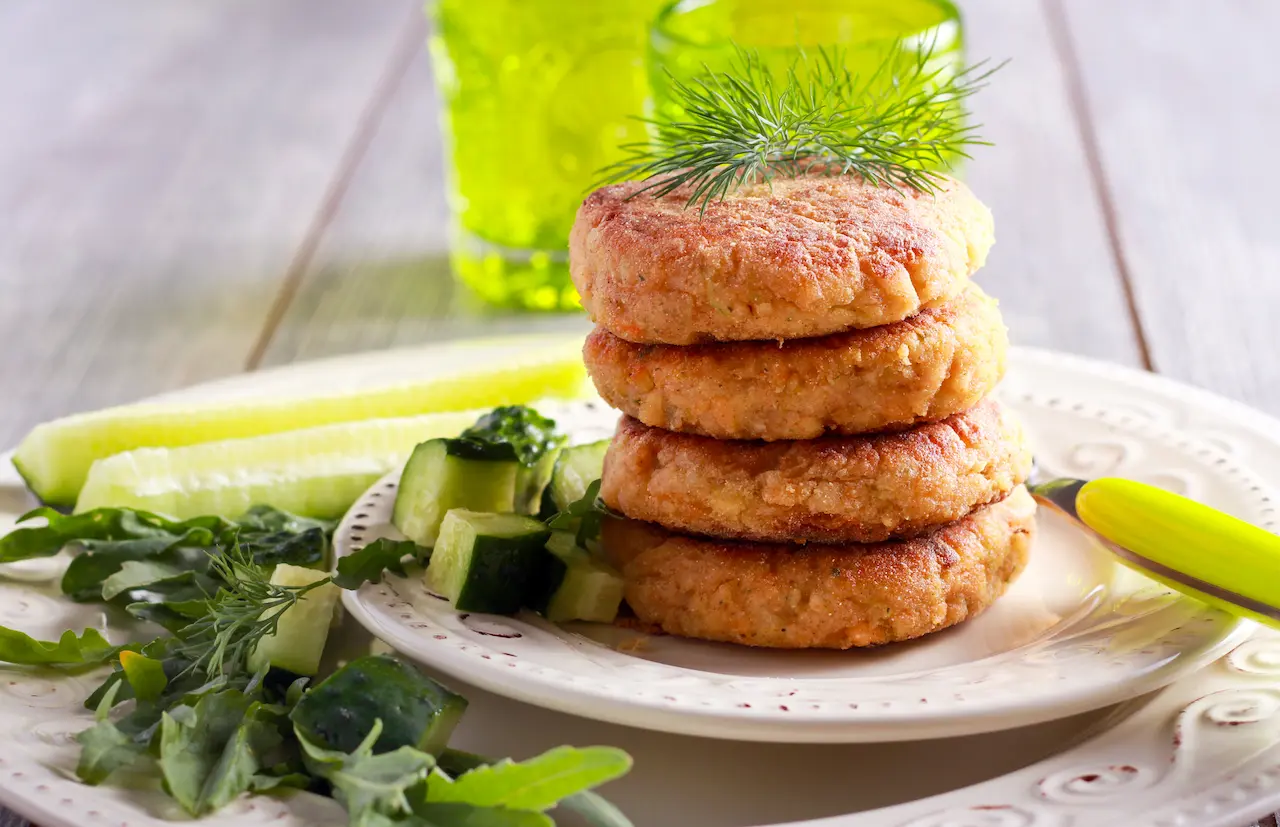 Salmon Cakes with Aoili on a Plate