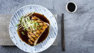 Swordfish with Sticky Soy Sauce on a Plate