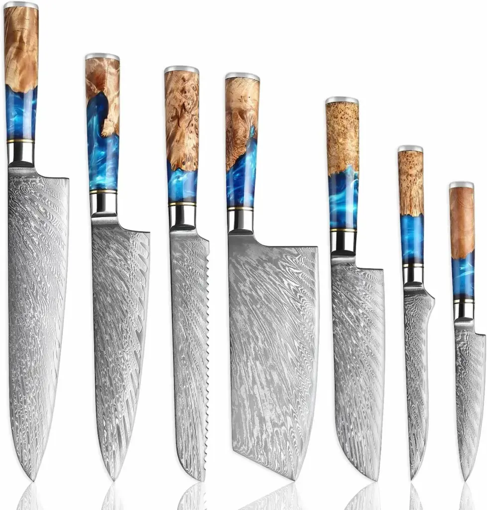 SENKEN 7-Piece Damascus Kitchen Knife Set