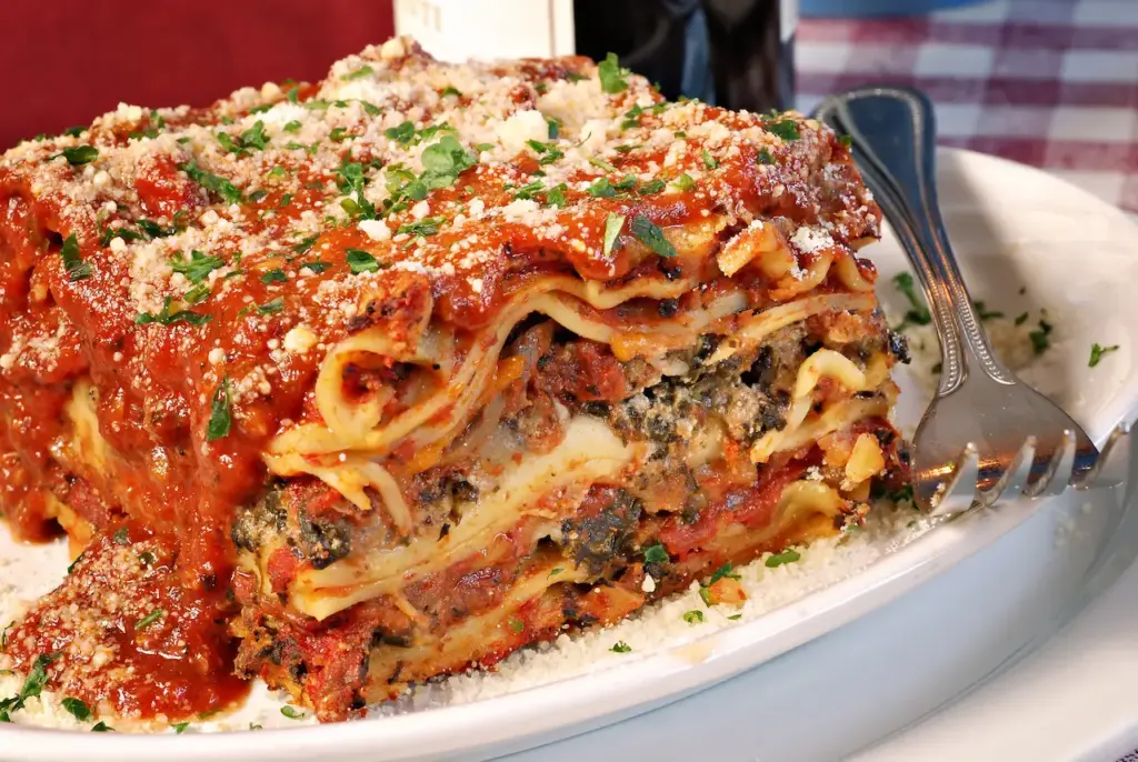A Lasagna on White Plate