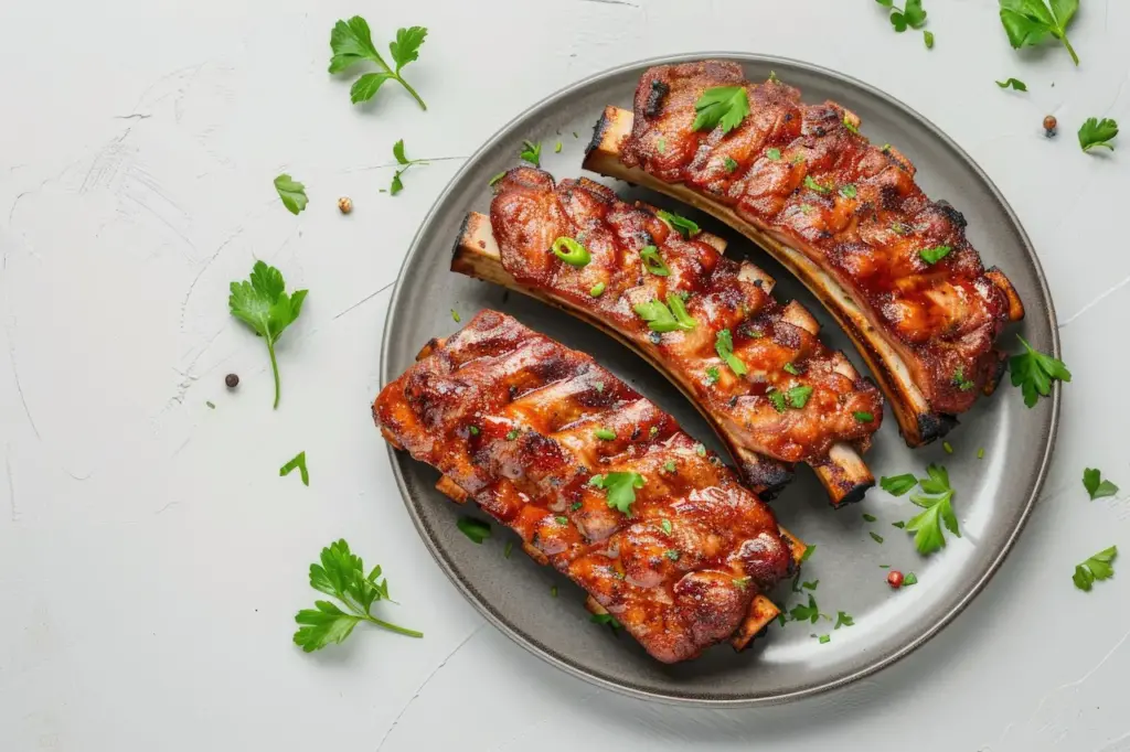 Sticky Pork Ribs Glazed with BBQ sauce 